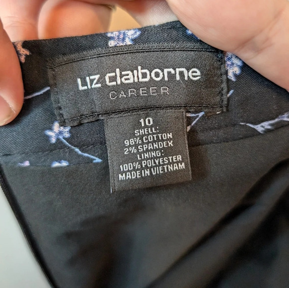 Liz Claiborne Career Wear Black Midrise Pencil Skirt Floral  Print Slit Women 10 - Picture 4 of 9